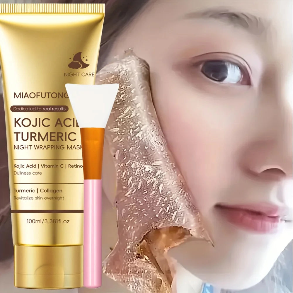 Kojic Acid Turmeric Overnight Peel Off Mask 100ml Hydrolyzed Collagen Brightening Skin Firming Korean Facial Treatment Oasis Select