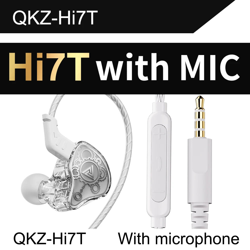 Original QKZ Hi7T In-ear Earphones Professional Dynamic Driver HiFi Acoustios Mointor Music Game Headset 3.5MM AUX With MIC Oasis Select White