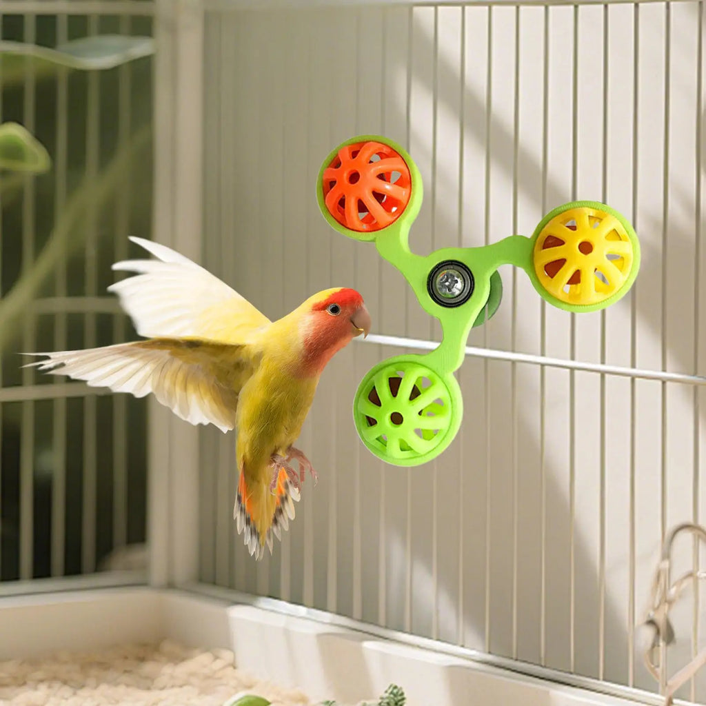 Bird Toys Fun Rotating Windmill with 3 Bells Bird Cage Toys for Parakeet Conure Cockatiel Lovebird Enrichment Play Chewing Oasis Select