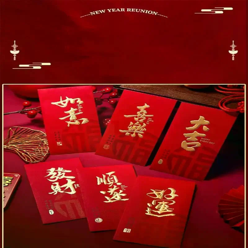 6 Pcs Chinese New Year Red Envelope Best Wishes Chinese Style Hot Stamping Bronzing Red Pocket Wedding Party Decorations Oasis Select