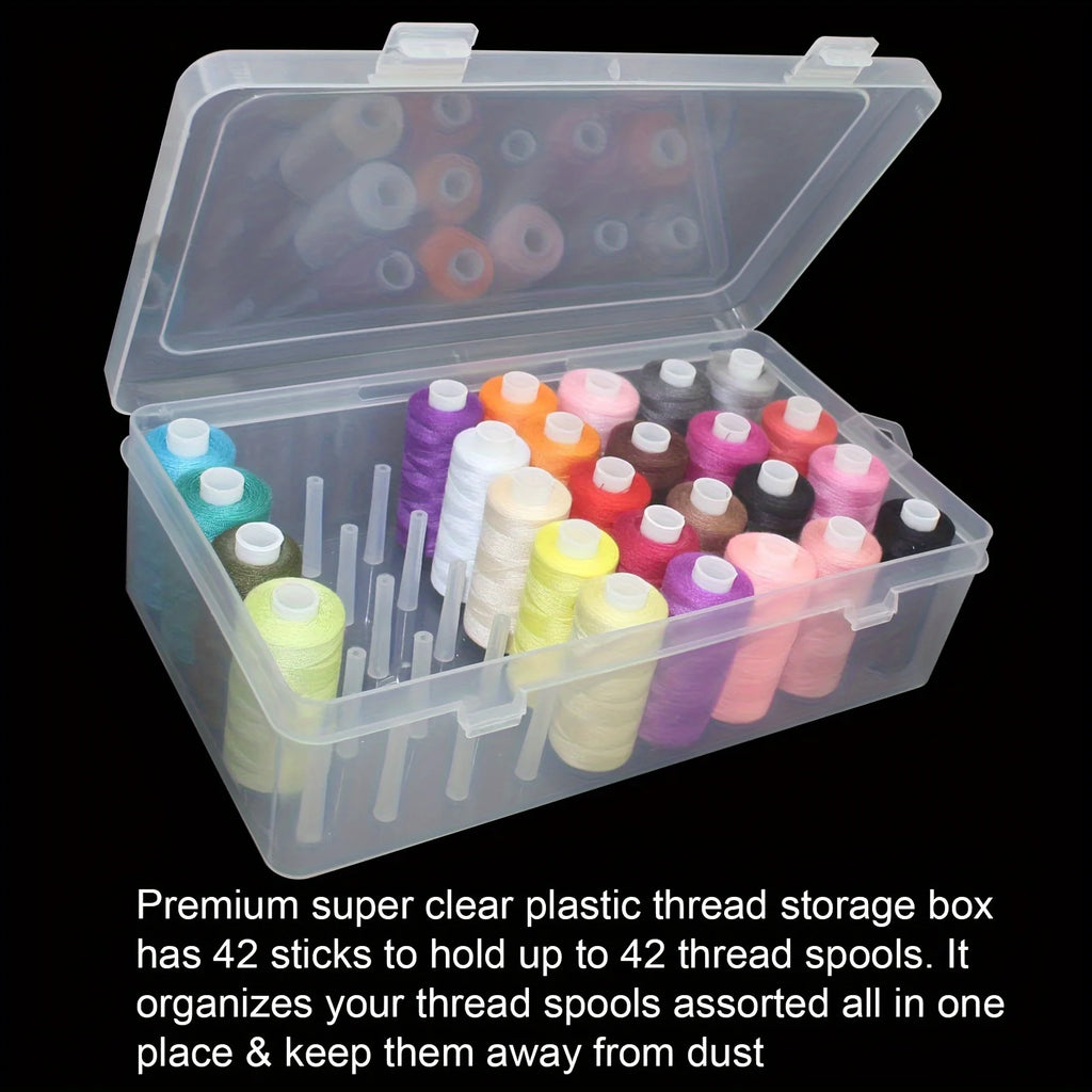 Clear Plastic Sewing Thread Storage Box With 42 Slots Craft Spool Holder For Embroidery Quilting Supplies Fridge Container Oasis Select