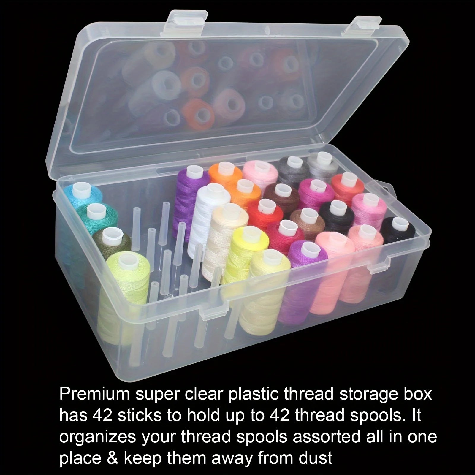 Clear Plastic Sewing Thread Storage Box With 42 Slots Craft Spool Holder For Embroidery Quilting Supplies Fridge Container Oasis Select