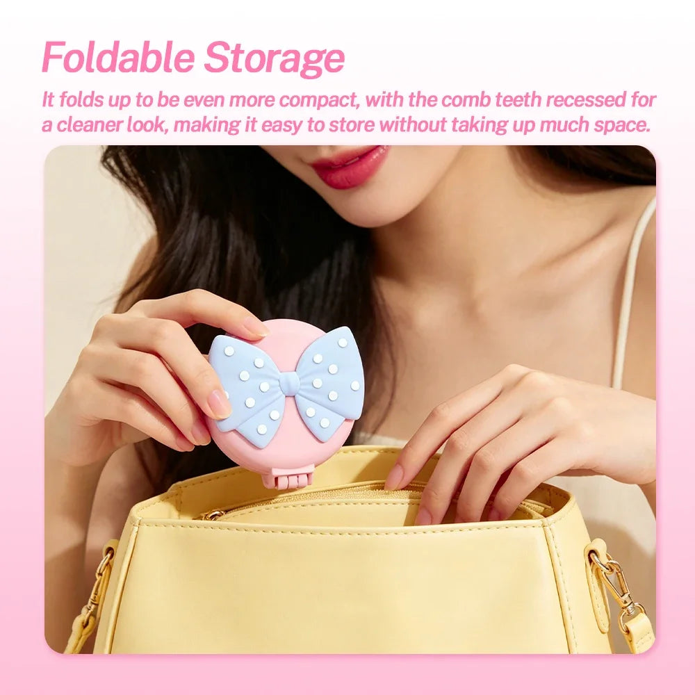 Mini Foldable Hair Brush with Mirror – Portable Detangler