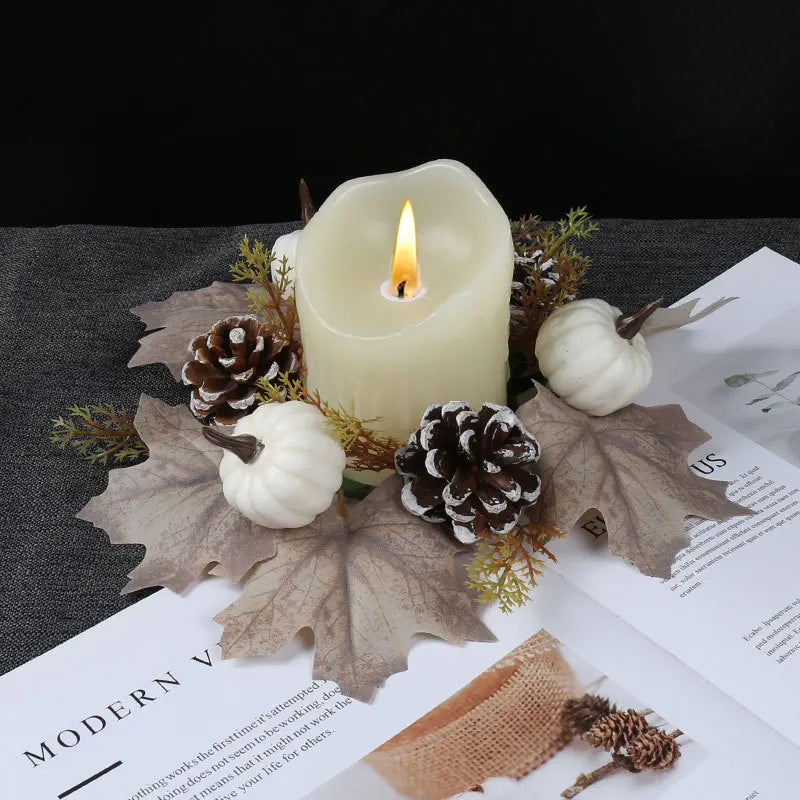 Pumpkin Pinecone Candlestick High-Quality Maple Leaf Candle Holder Wreath Circle Decoration Exquisite Harvest Festival Wreath Oasis Select