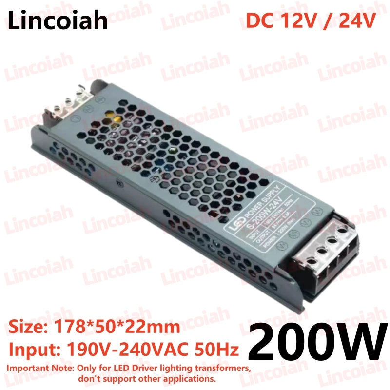 Lighting Transformer DC 12V/24V Power Supply Adapter 5A 12A Ultra thin LED Strip Switch Driver Lamp 60W 100W 150W 200W 300W 400W Oasis Select 200W 12 V