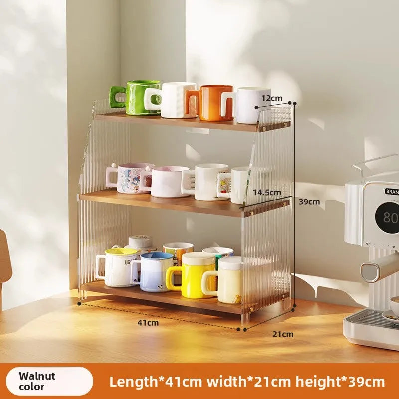Multi-functional Desktop shelf Acrylic cup holder Water cup holder Household multi-layer storage rack sturdy and durable Oasis Select Walnut 41B