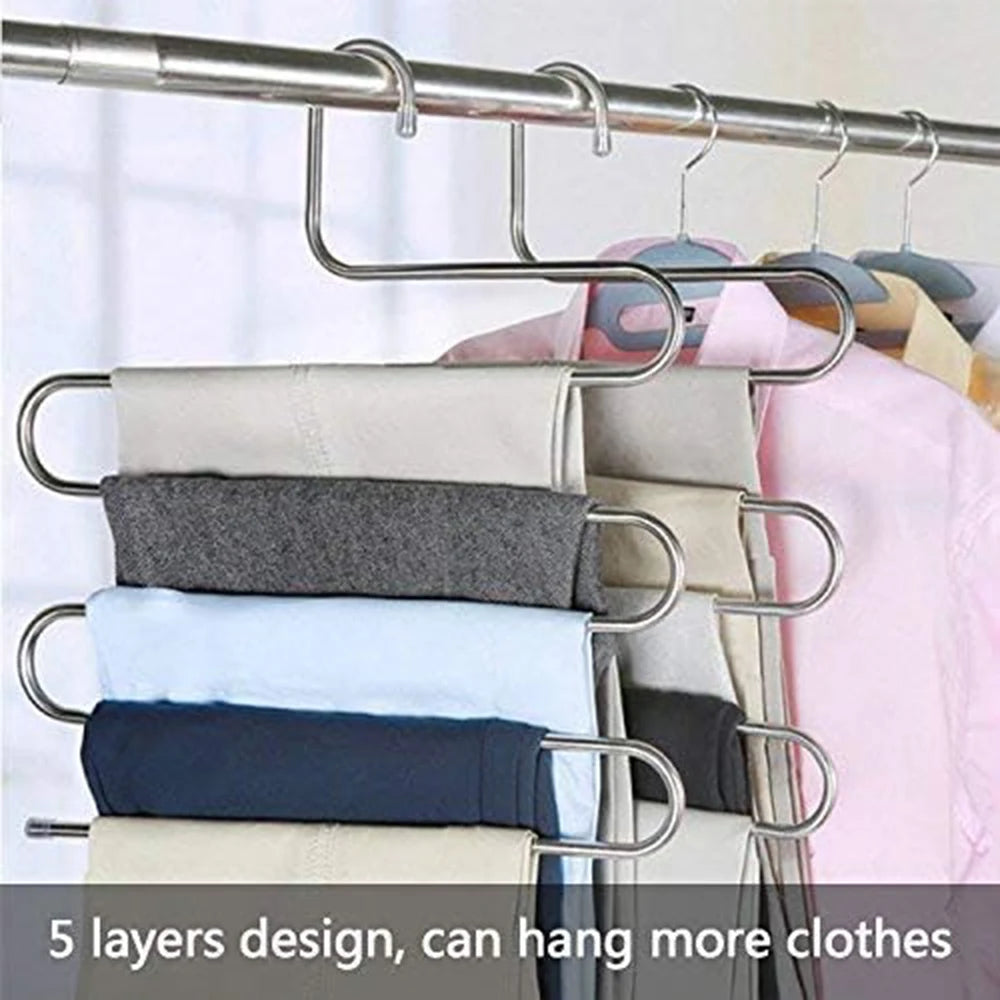 Non-Slip S-Shape Pants Hangers – Stainless Steel 3-Pack