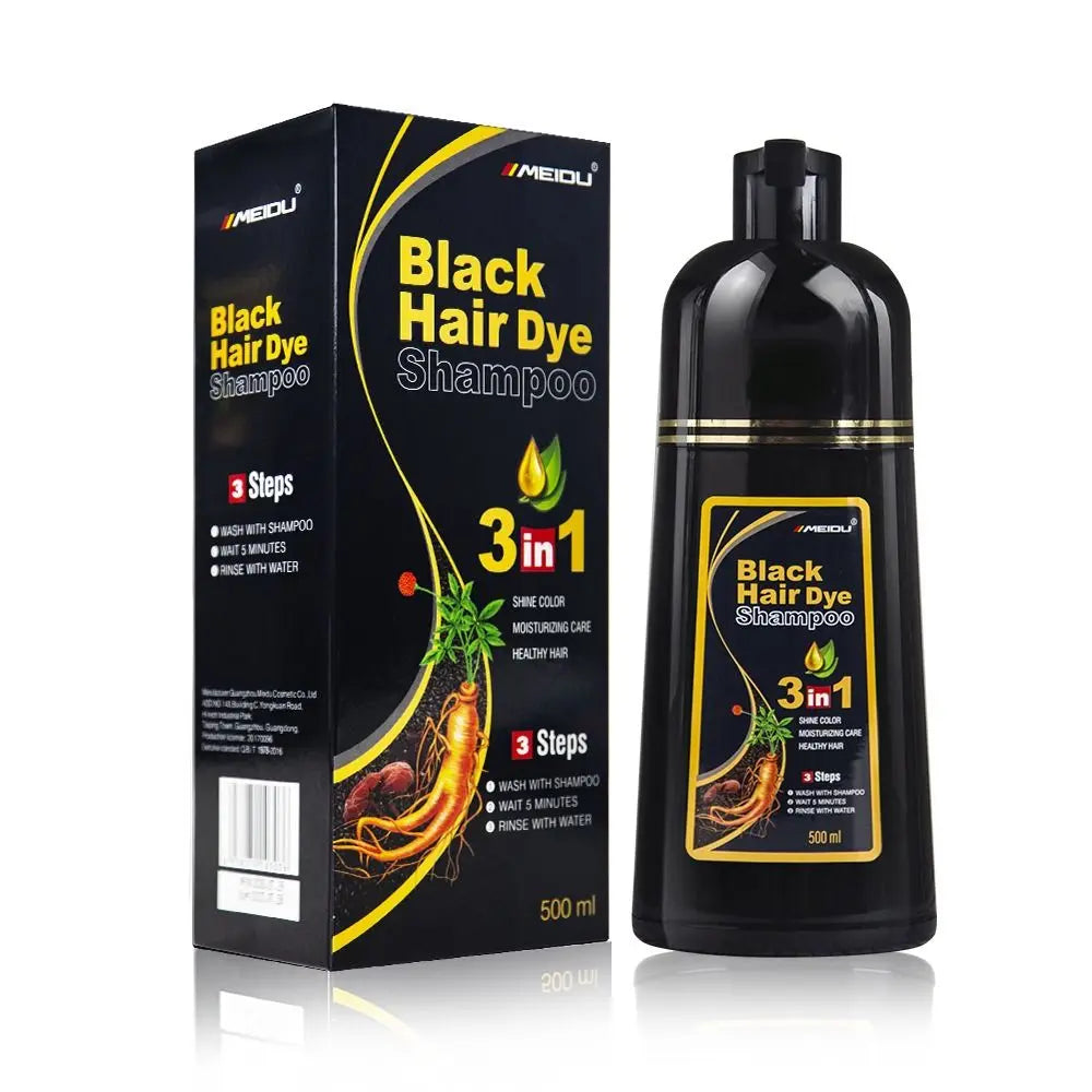 Meidu 3-in-1 Herbal Hair Dye Shampoo 500ml – Men & Women Hair Dye Shampoo Oasis Select Black