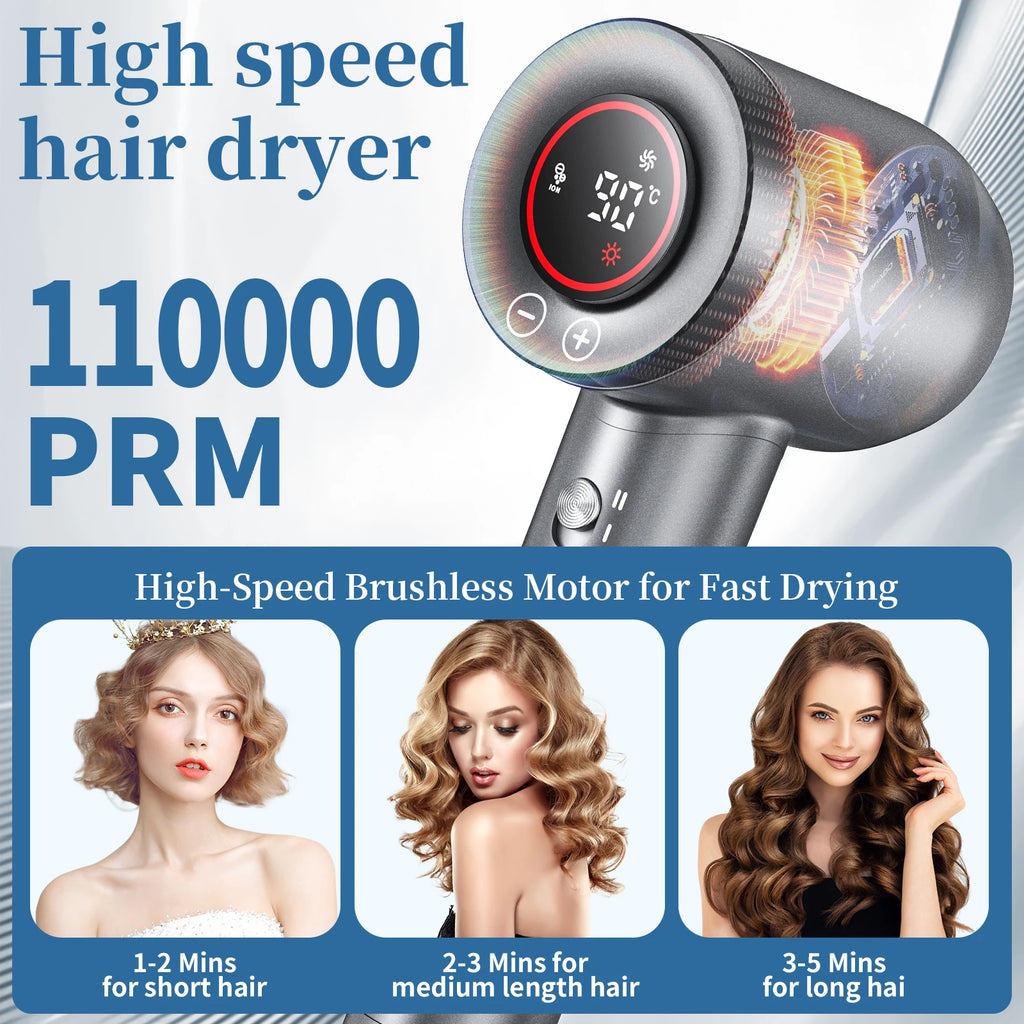 1600W high-speed hair dryer - Brushless negative ion hair dryer with air collection nozzle - Suitable for home use, dormitories Oasis Select