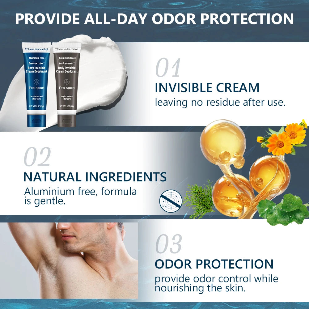 Body Invisible Deodorant 72h Long-lasting Odor Protection Natural Ingredients Aluminium Free Invisible Deodorizing Cream For Men Oasis Select