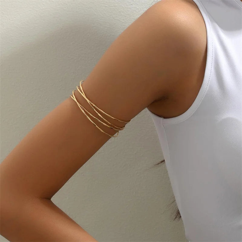 Multilayer Upper Arm Cuff Bracelet For Women, Minimalist Gold Plated Armband Statement Party Armlets Jewelry Oasis Select