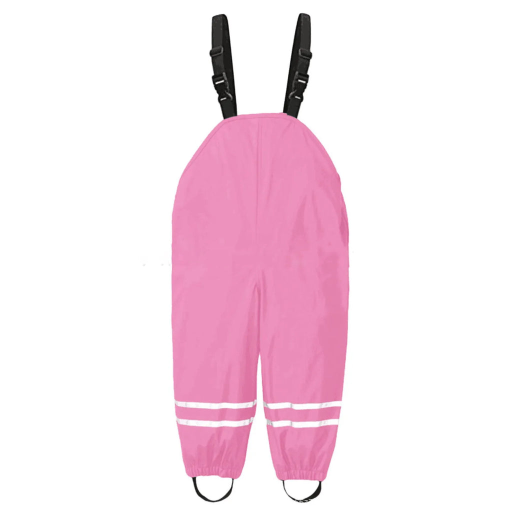 Toddler Kids Boys Girls Rain Dungarees Windproof Waterproof Mud Jumpsuit Clothes One piece rain pants waterproof and breathable Oasis Select Pink M