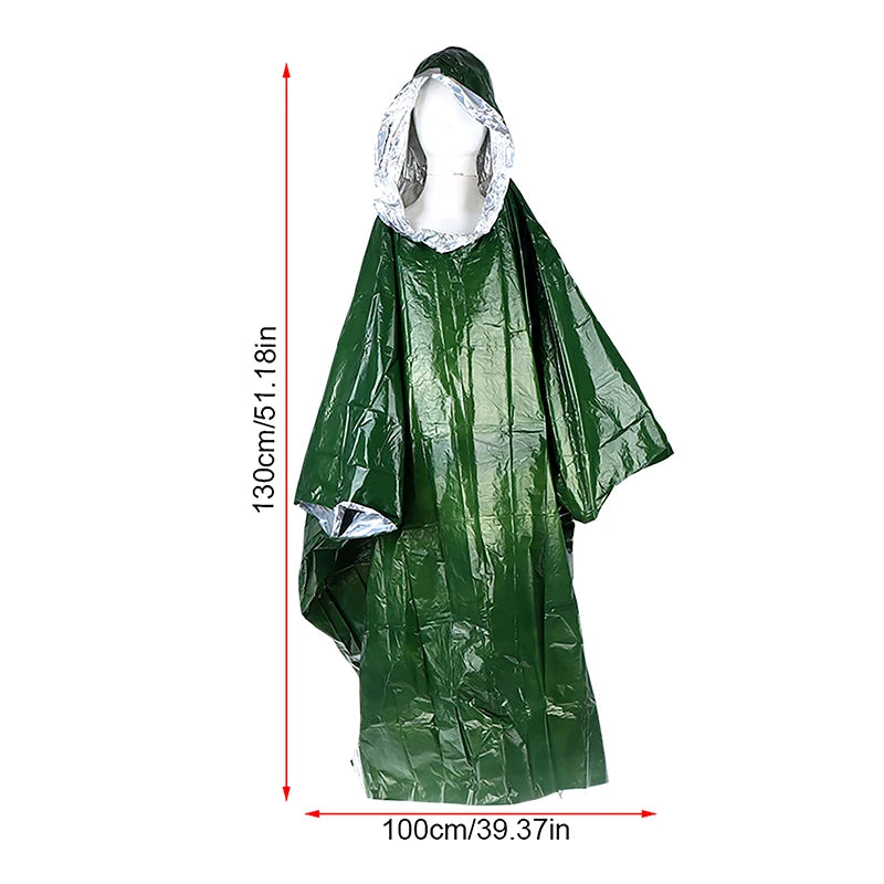 Hooded Waterproof Emergency Rain Poncho with PE Thermal Blanket for Outdoor Camping Hiking Travel Motorcycle Rain Gear Oasis Select