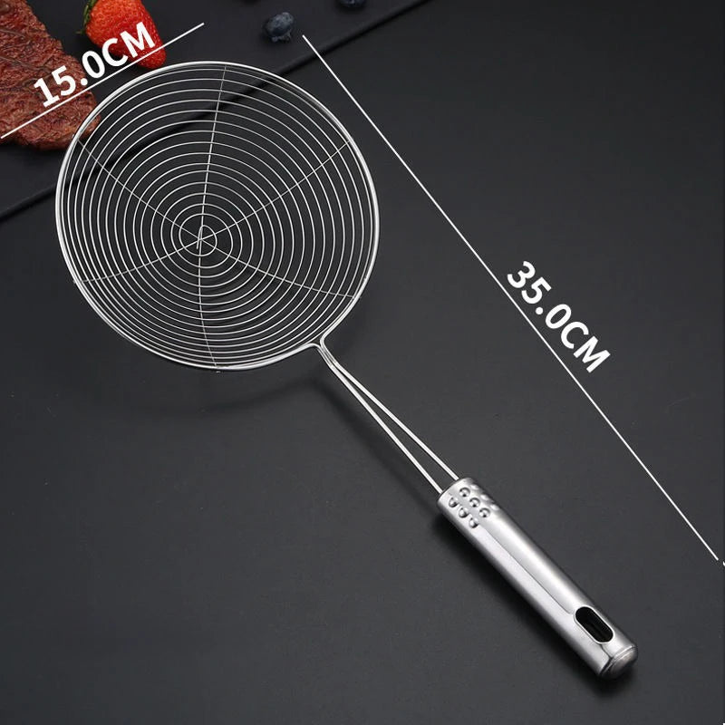 Stainless Steel Skimmer Ladle Strainer Spoon, Solid Kitchen Tool for Deep Frying French Fries, Fish, Hot Pot, Pasta & Noodles Oasis Select 35cm