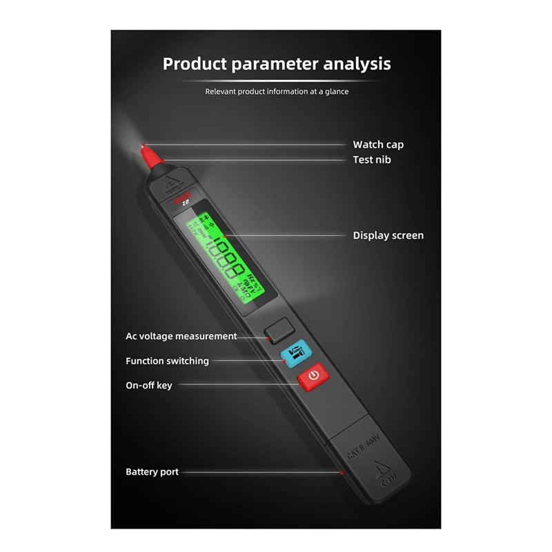 WISH BSIDE Z2 AC Voltage Tester Leakage Detector Creepage Electric Pen Non-Contact Circuit Continuity 0-300V Black Oasis Select