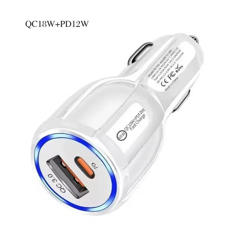 Dual-Port Car Charger QC5.0 & PD 30W Fast Charging