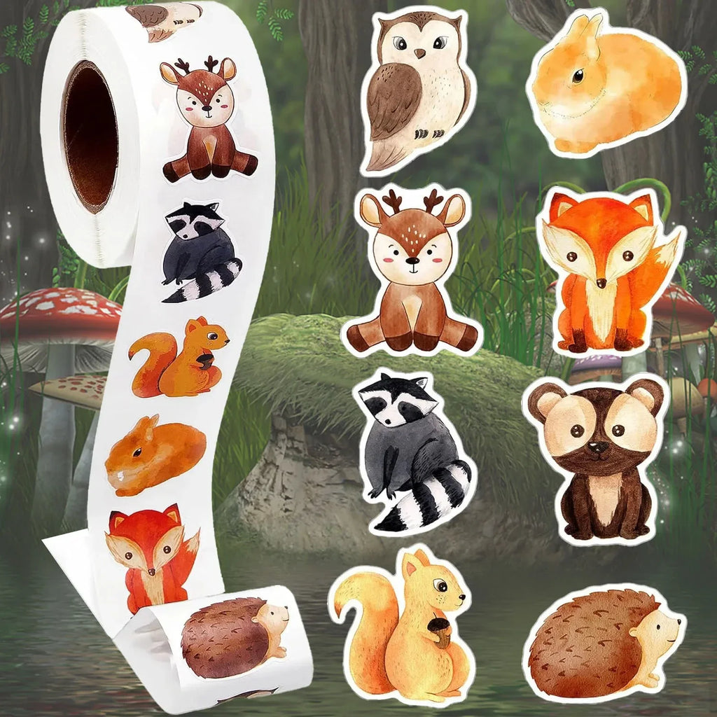 500Pcs/Roll Heterotypic Forest Animals Stickers 2.5cm/1.0'' Art Labels Learning Rewards, Adorn Gifts for Watercup Phone PC Pad Oasis Select