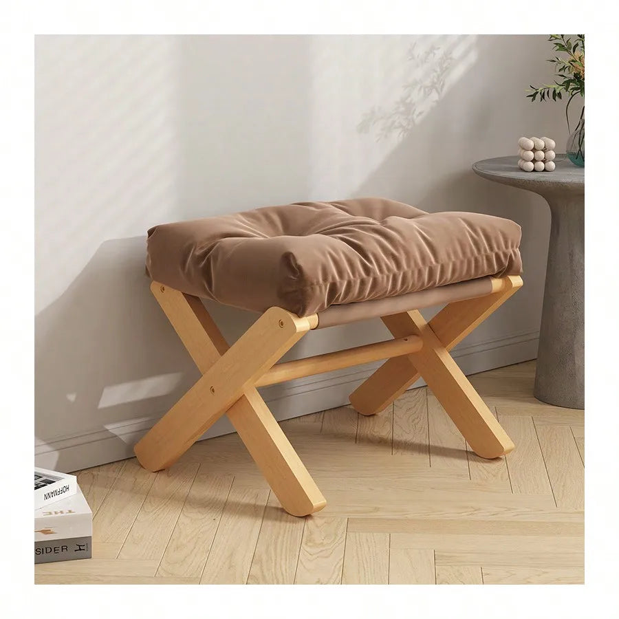 Wooden Low Stool Doorway Small Bench With Leg Rest Living Room Simple Sofa Footstool Adult Bench Shoe Stool Stool Oasis Select dark khaki