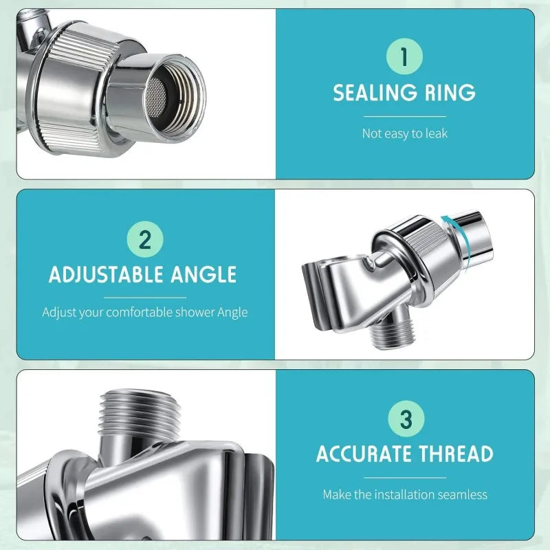 Handheld Shower Head Arm Holder G1/2″ Three-Way Adjustable Bracket With Swivel Ball Universal Mount Diverter Bathroom Accessory Oasis Select