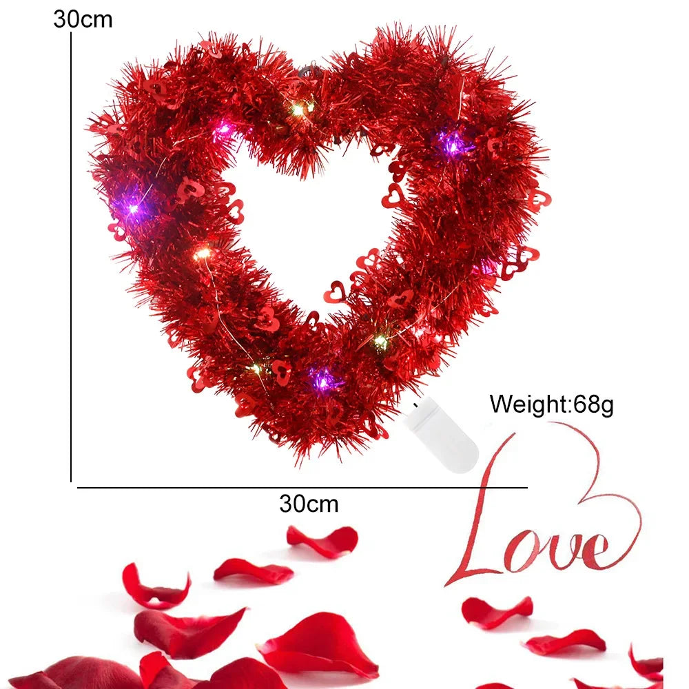 Romantic Luminous Heart Garland ValentineS Day Decoration Glowing Love Themed Fake Grass Garland Pendant for Home Wall Tabletop Oasis Select