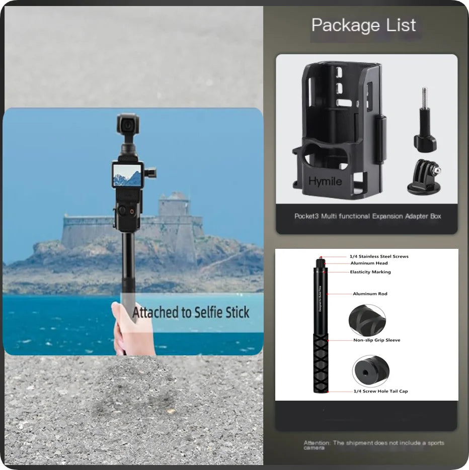DJI Osmo Pocket 3/4 Extension Bracket Frame + Cold Shoe
