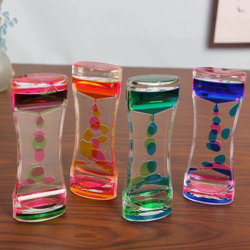Hourglass Timer Double Colors Oil Hourglass Liquid Floating Motion Bubbles Timer Desk Decors Descending Sensory Bubbles Kids Toy Oasis Select