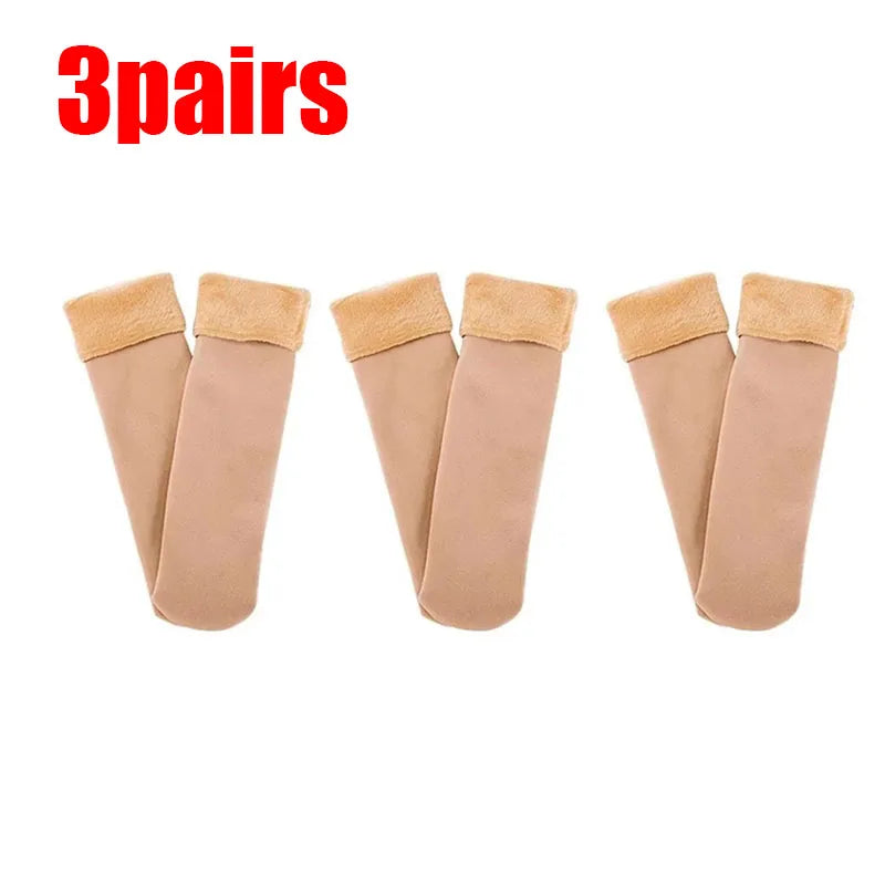 1/2/3/4Pairs Thermal Winter Thicken Plush Socks Women Solid Color Velvet Floor Socks Girls Fleece Lining Nylon Mid-Tube Stocking Oasis Select 3pairs skin One Size