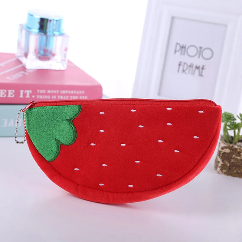 School Suppli Stationery Watermelon Pencil Case Cute Fruit Kawaii Plush Large Capacity Pencil Bag Cosmetics Case for Kids Gift Oasis Select A5