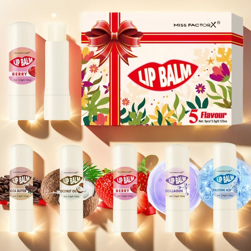 Premium gift set 5PCS/box Lip balm set Hyaluronic acid Long-lasting moisturizing Glossy Suitable for dry lips Valentine’s Day gi Oasis Select