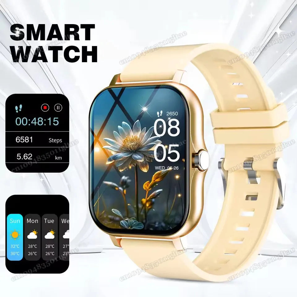 Smart Watch For Android IOS Watches 2.01inch HD Display Bluetooth Call Message Alert Music Sports Mode Smartwatch Men Women Gift Oasis Select Gold