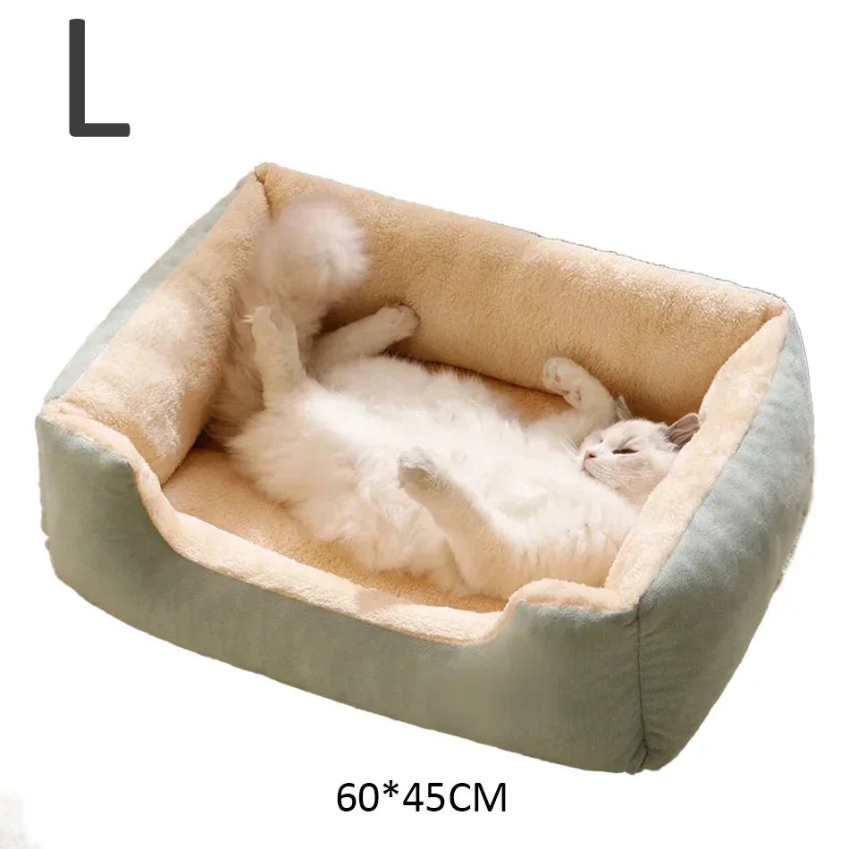 Color Square Winter Soft Warm House for Dog Bed for Dog Mat Waterproof Cat Bed Pet Bed for Large Medium Small Dog House Oasis Select Green-L