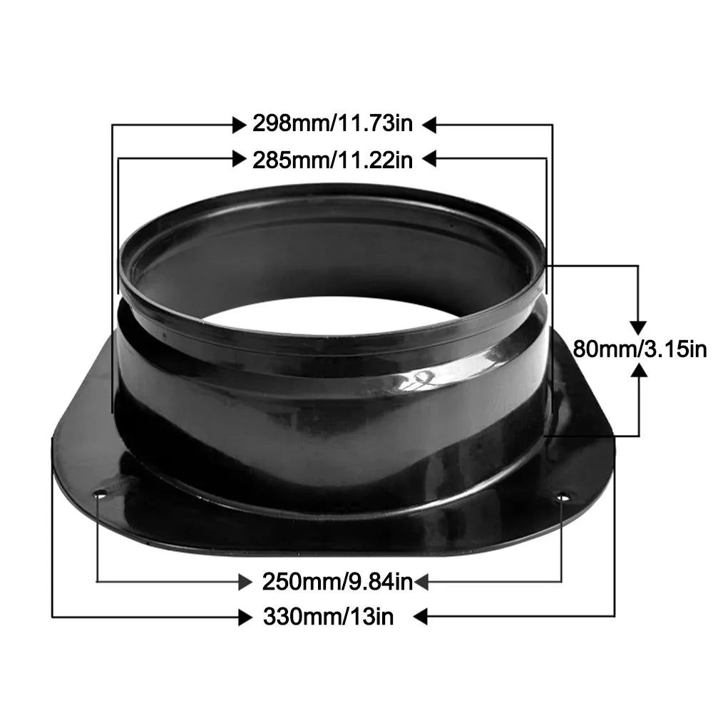 High Quality Plastic Vent Pipe Adapter Flange Connector Wall-mounted Square To Round Flange Interface Exhaust Pipe Joint Oasis Select Black-300mm