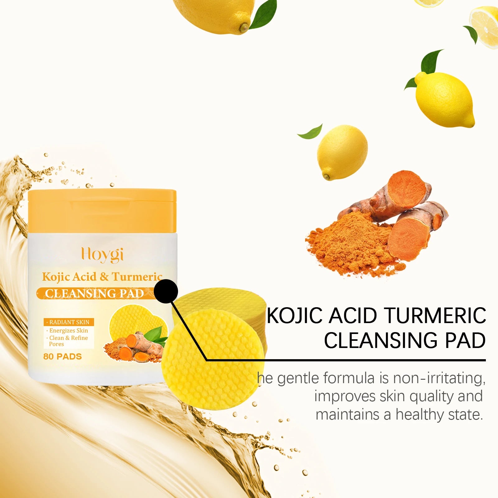 Turmeric Kojic Acid Exfoliating Cleansing Pads – 80 Pcs Exfoliating Cleansing Pads Oasis Select