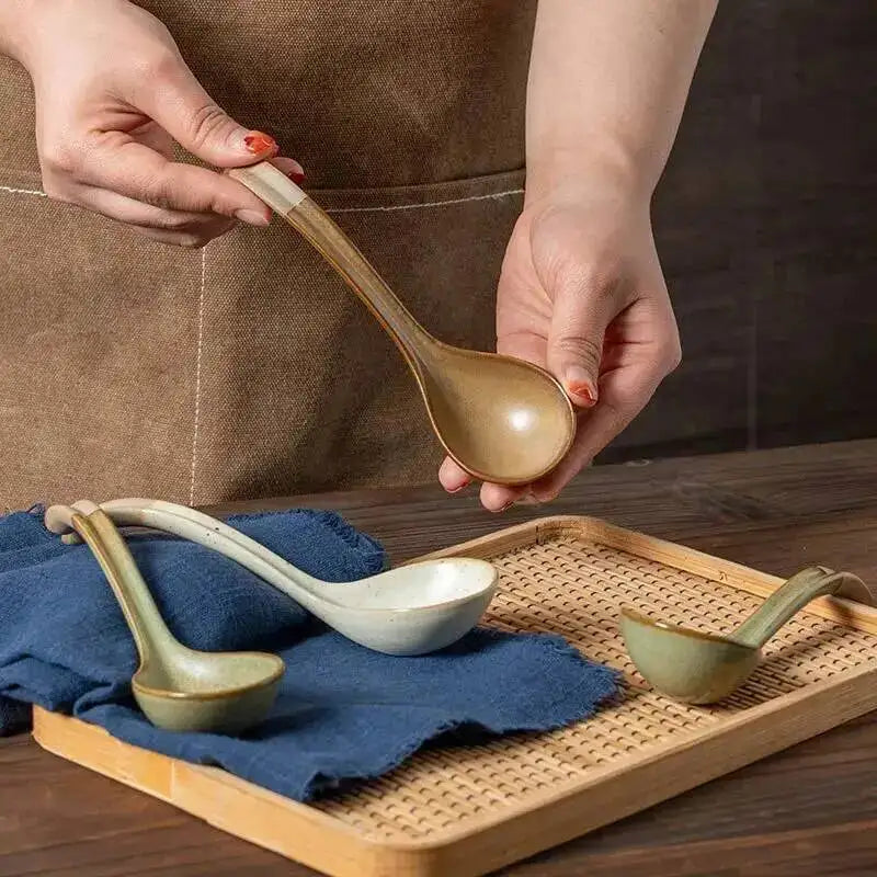 Japanese Handmade Coarse Pottery Soup Spoon Tablespoon Spoon Eating Spoon Ceramic Spoon Bowl Spoon Kitchen Tablewear Oasis Select