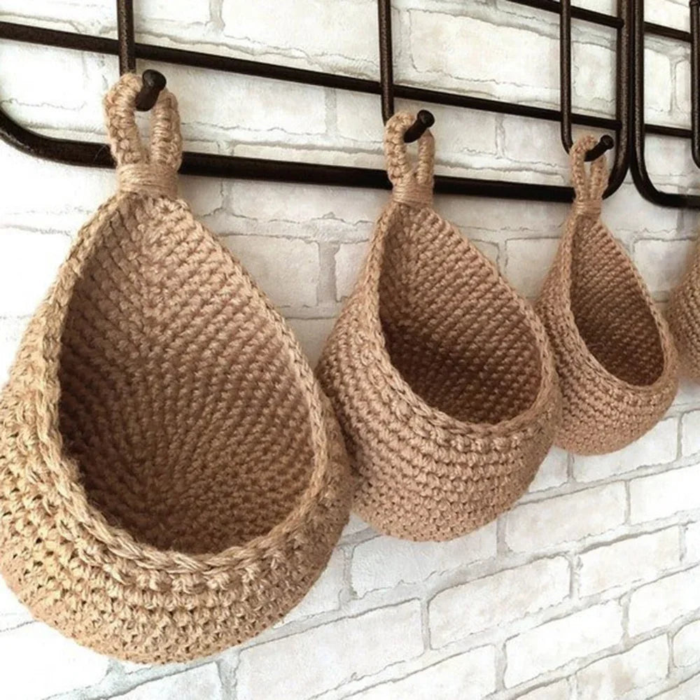 Fruit Vegetable Basket XS-2XL Handwoven Wall Hanging Teardrop Plant Basket Kitchen Table Wall Hanging Storage Basket Container Oasis Select