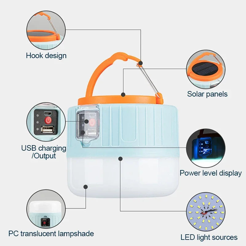 LED Camping Light Waterproof Rechargeable Tent Lamp Portable Lanterns Emergency Lights Market Lamp Energy Saving Bulb Oasis Select