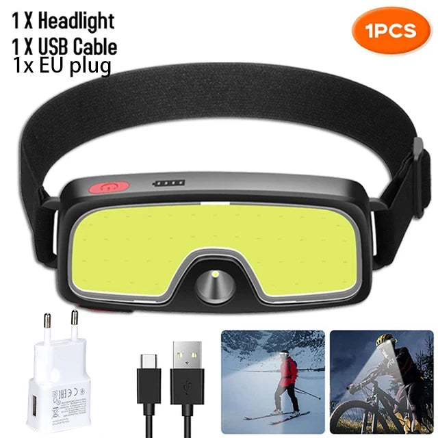 USB Rechargeable COB LED Headlamp Built-in Battery Super Bright Head Flashlight Outdoor Waterproof Camping Fishing Headlight Oasis Select StyleB With plug