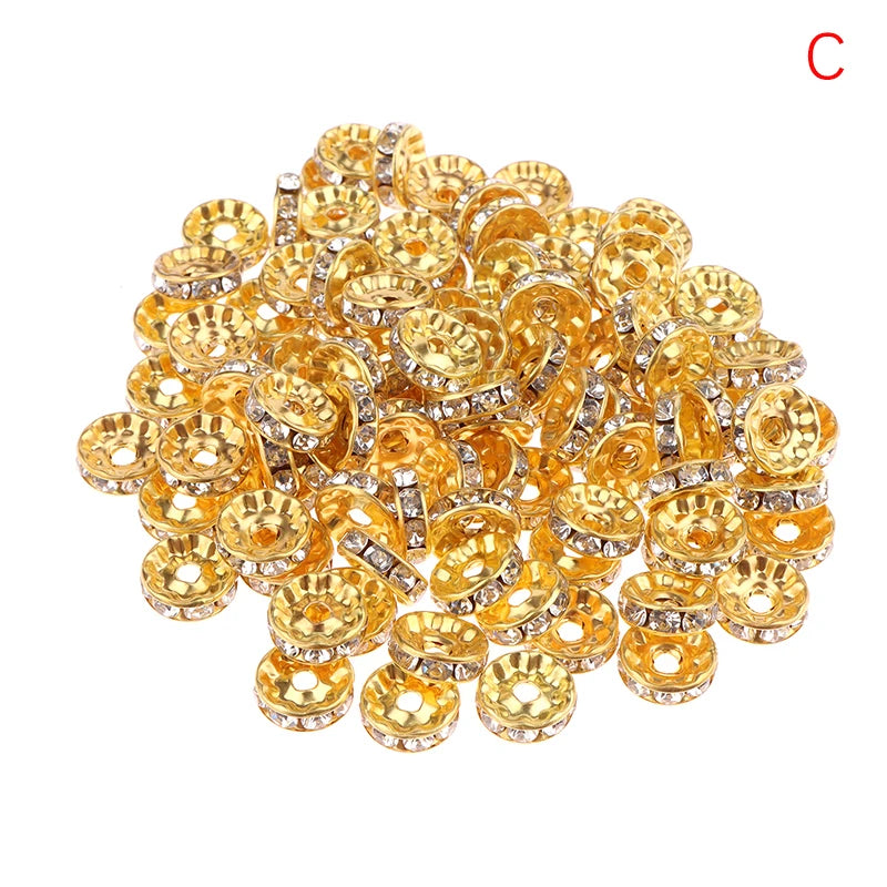 100pcs 5/7/10mm Rondelle Disc 316 Stainless Steel Crystal Spacer Beads With Rhinestone For Jewelry Making DIY Bracelet Oasis Select gold-10mm