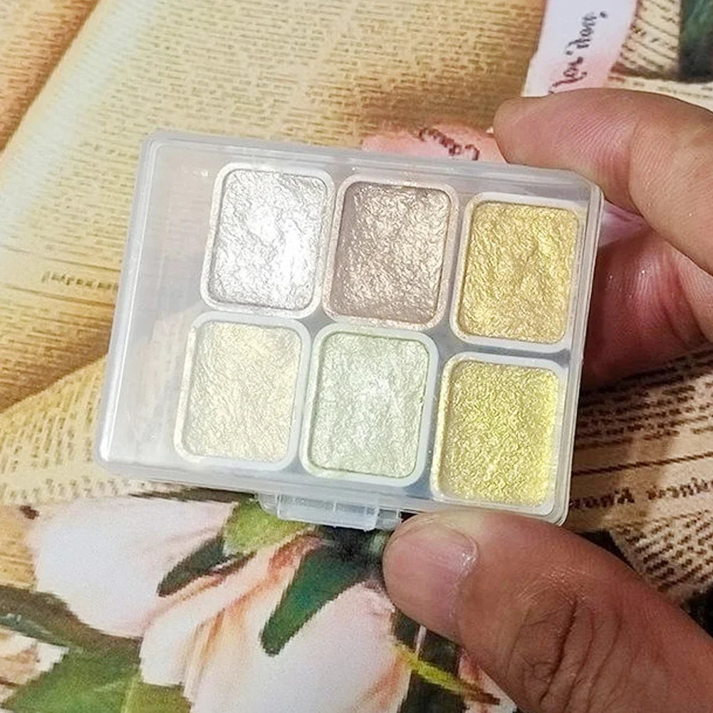 6Color Shimmer Solid Watercolor Set Retro Painting Pearlescent Metal Candy Colors Set for Art Painting Drawing Nail Design Oasis Select