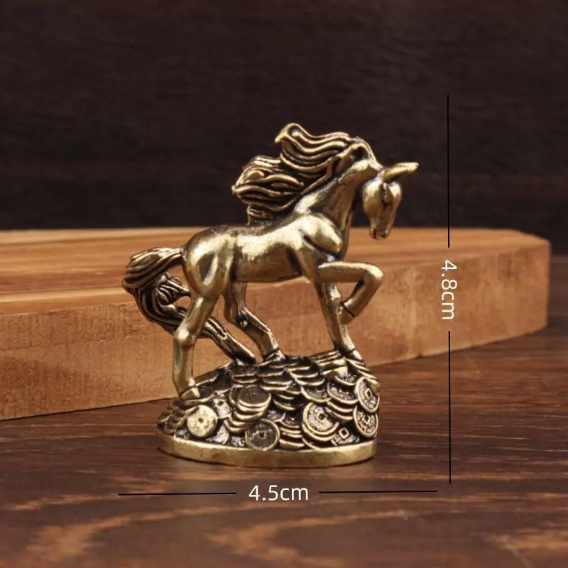 Antique Bronze Brass Zodiac Horse Desktop Decoration Money Horse Ornaments Animal Miniature Model for Crafts Oasis Select