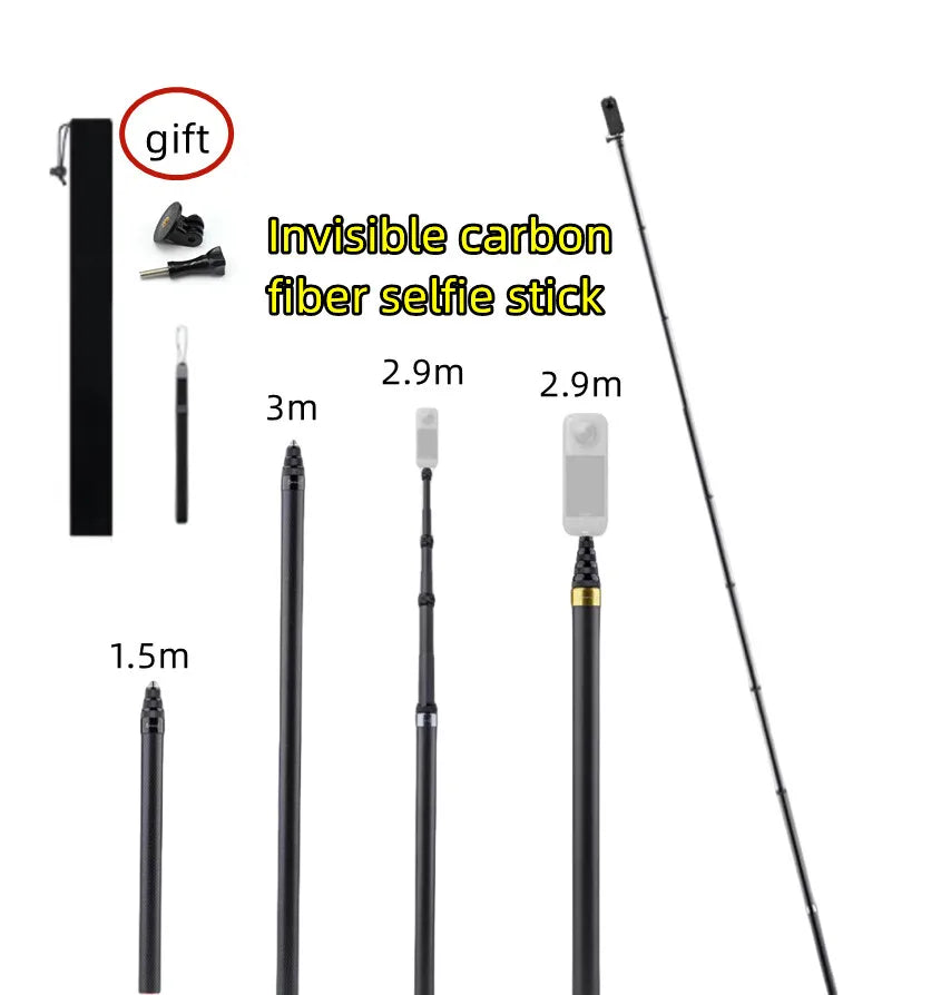 Carbon Fiber Invisible Selfie Stick 1.5–3m | Insta360 X4 X5 X3