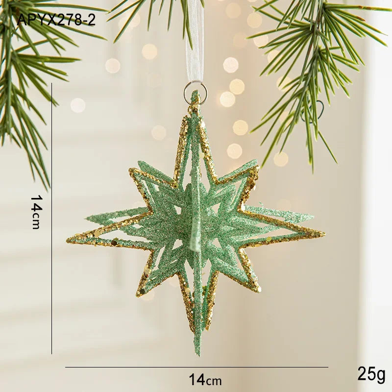 Christmas Painted Green Cone Balls Hanging Pendants Merry Christmas Tree Decoration for Home Xmas Ornament Gift Navidad Oasis Select Stereo star