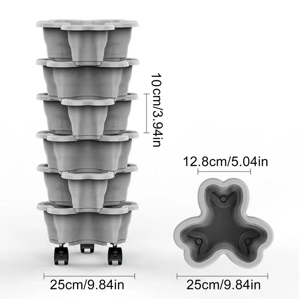 6 Tier Vertical Tower Stackable FlowerPot Multi-layer Plastic Flower Pot with Movable Casters Strawberry Planter Tower Home Gard Oasis Select