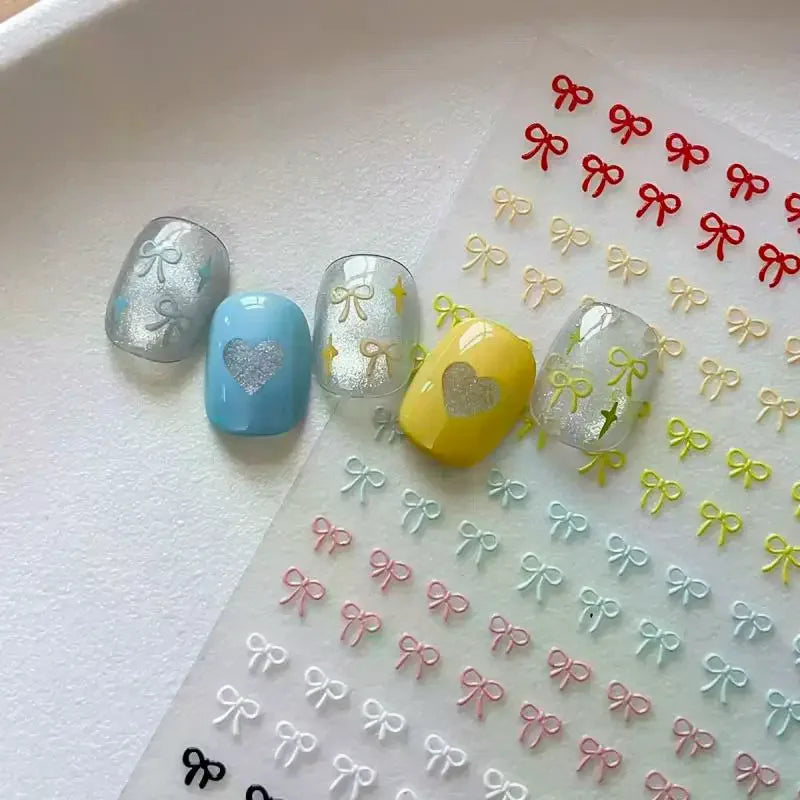 1 Sheet Mixed Color Bow Nail Art Stickers Relief Cute Bowknot Nail Charms Bow Manicure Decoration Oasis Select
