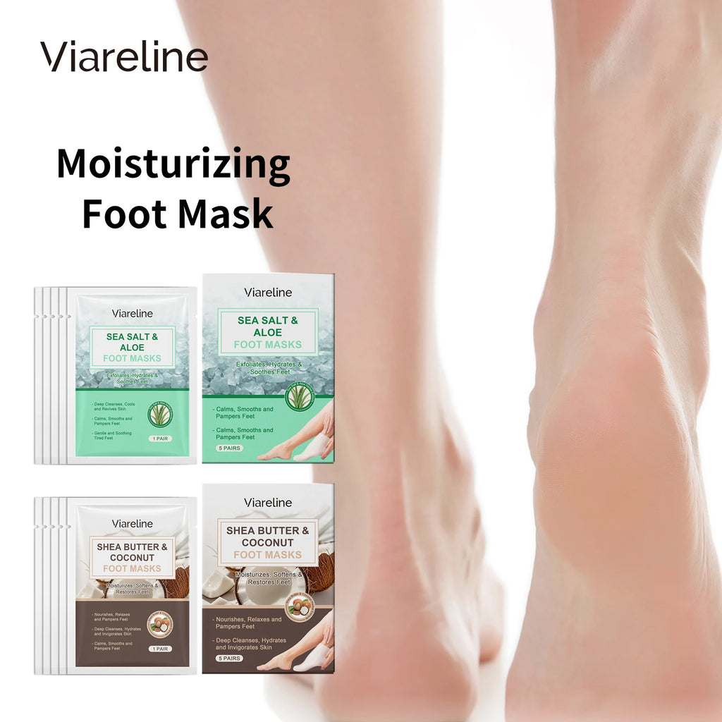 5PCS Coconut Foot Mask Peeling Spa Socks Smooth Dead Skin Remover Anti Crack Exfoliating Moisturizing Sea Salt Foot Patch Spa Oasis Select