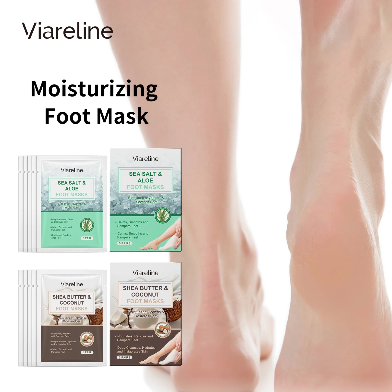 5PCS Coconut Foot Mask Peeling Spa Socks Smooth Dead Skin Remover Anti Crack Exfoliating Moisturizing Sea Salt Foot Patch Spa Oasis Select