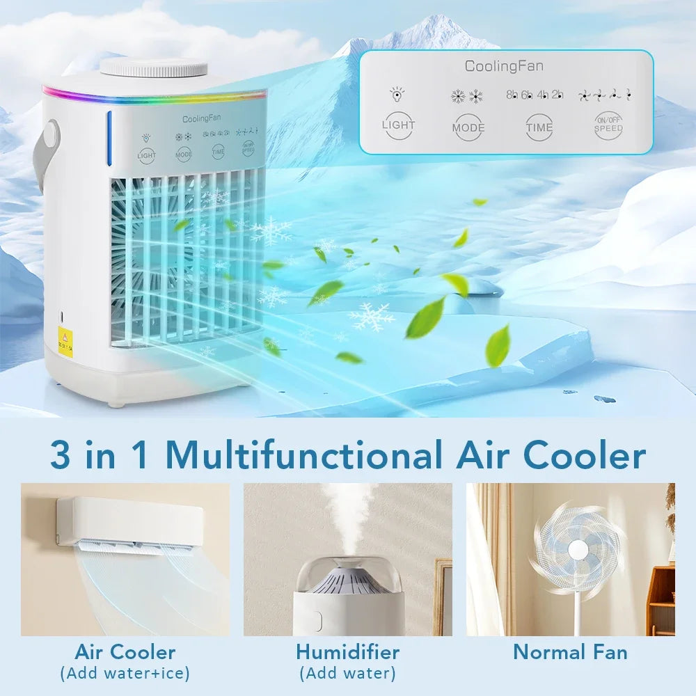 Portable USB Mist Fan 700ml – 3 Speeds, RGB Light & Timer