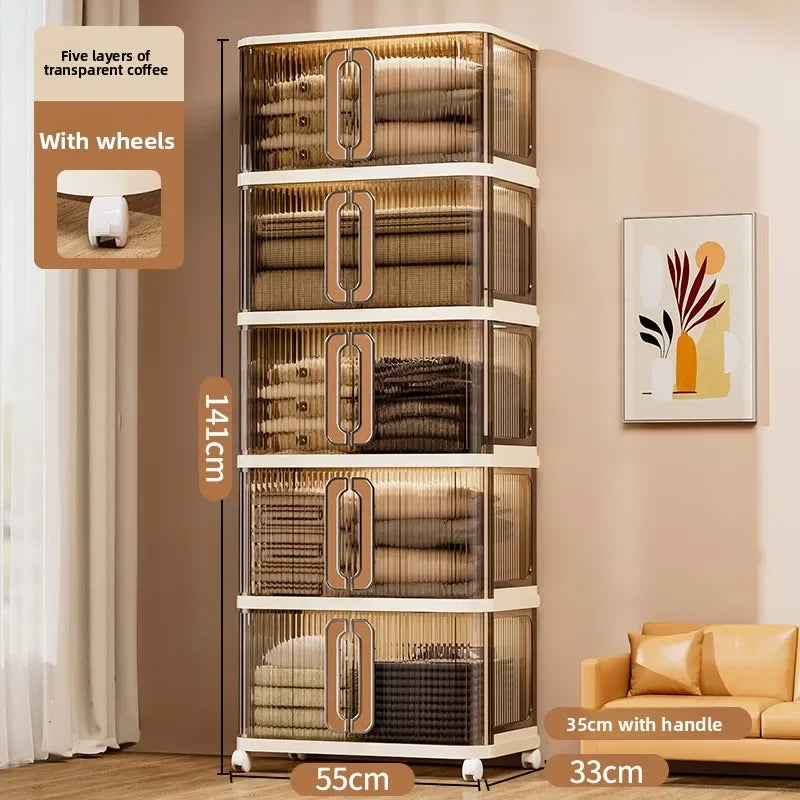 Household Folding Storage Cabinet Large Capacity Double Door Bedroom Clothes Toy Locker Free Installation Storage Box Oasis Select 55-5-Through coffee