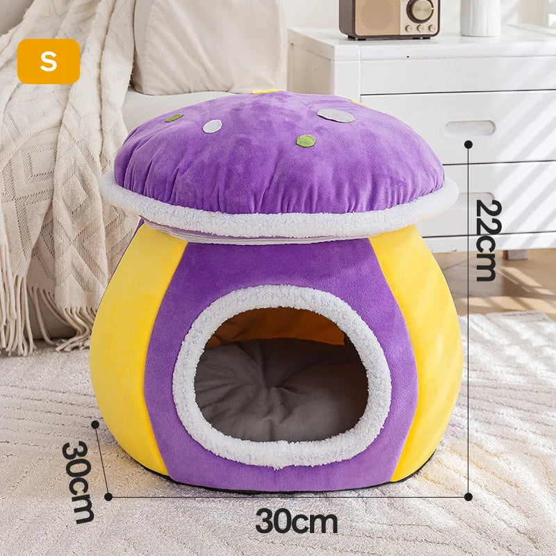 Mushroom Cat Bed Thickened and Warm in Winter, Rabbit Plush Detachable and Washable Pet Bed, Round Bed Small Dog Bed Products Oasis Select purple XL 45x45x38cm