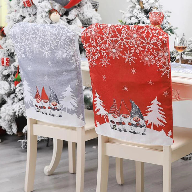 Christmas Chair Covers, Santa Claus Snowflakes and Christmas Tree Printed Christmas Dining Chair Slipcovers for Xmas Party Oasis Select